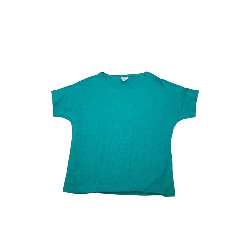 Chico's 100% Linen 1 S Easy‎ Care Tee Light Aqua Blue Beach Summer Beach Coastal